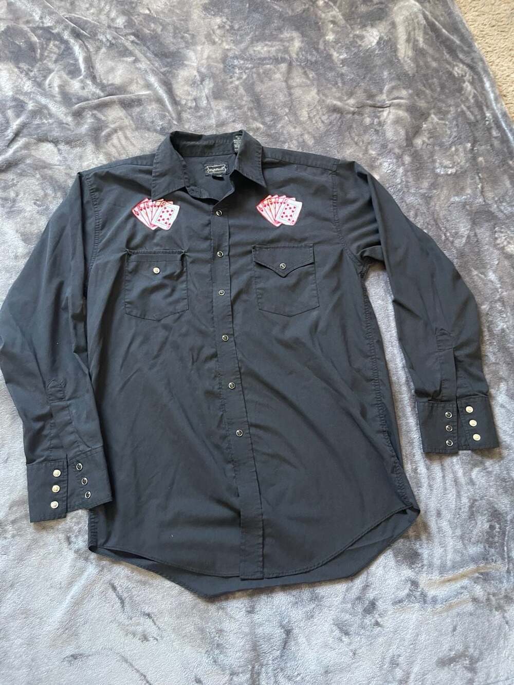 High Noon Black Western Pearl Snap Shirt Royal Flush Playing Cards Size Medium